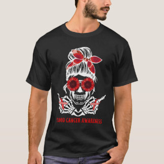 Camiseta Sunflower Messin Skull Red Ribbon Cancer sanguíneo