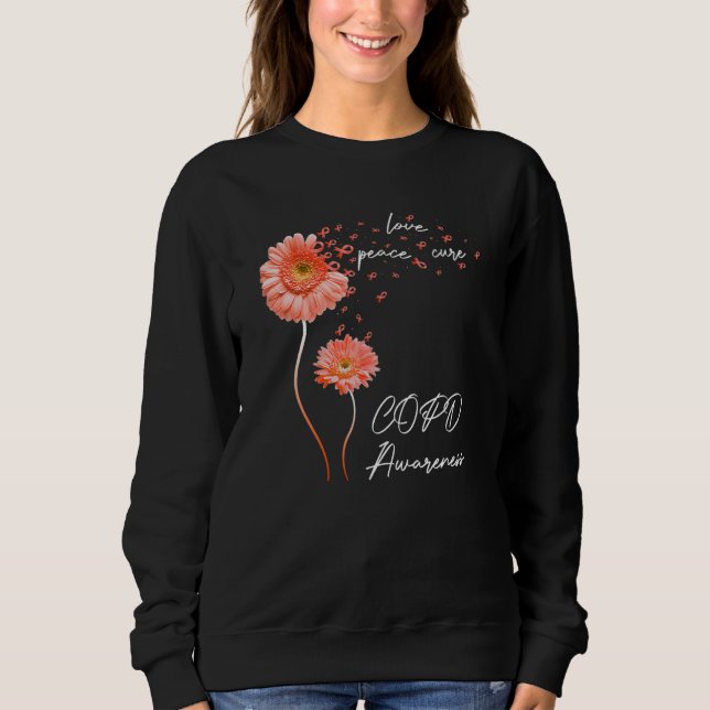 Camiseta Sunflower Peace Love Cure Orange Ribbon COPD Aware (Frente)