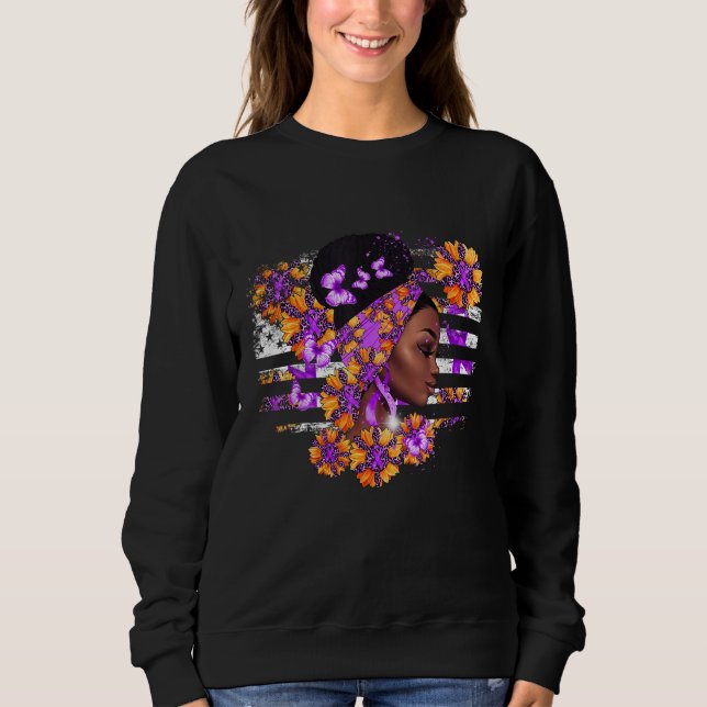 Camiseta Sunflower Ribbon Flag Black Woman Purple Lupus Awa (Frente)