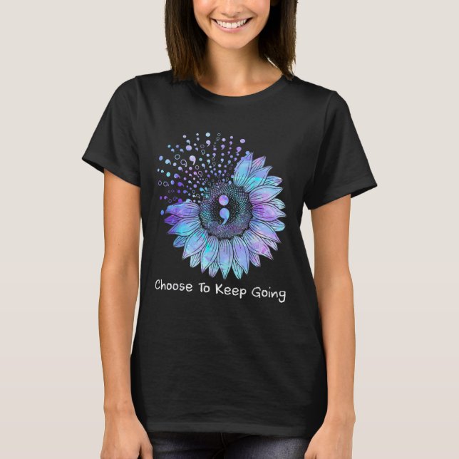 Camiseta Sunflower Teal Purple Ribbon Suicide Prevention Aw (Frente)