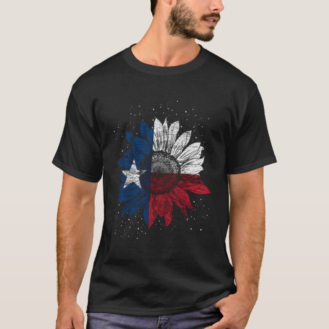 Camiseta Sunflower Texan Flag Usa Texas (Frente)