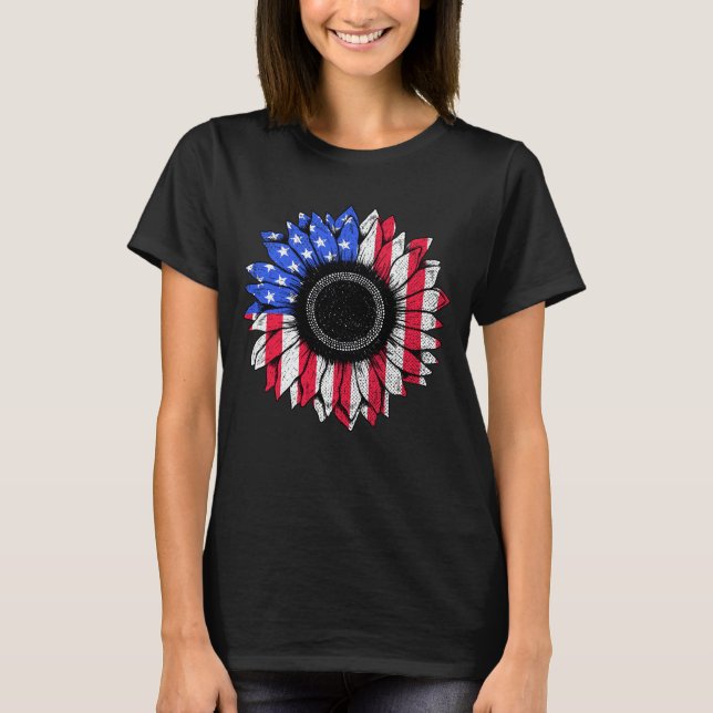 Camiseta Sunflower Usa American Flag Patriótico 4 de julho (Frente)