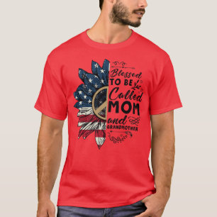 Camiseta Sunflower USA Flag Abençoado A Ser Chamado Mãe E G
