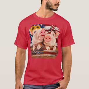 Camiseta Sunflower USA Flag American Pigs Lover Familiar 4t