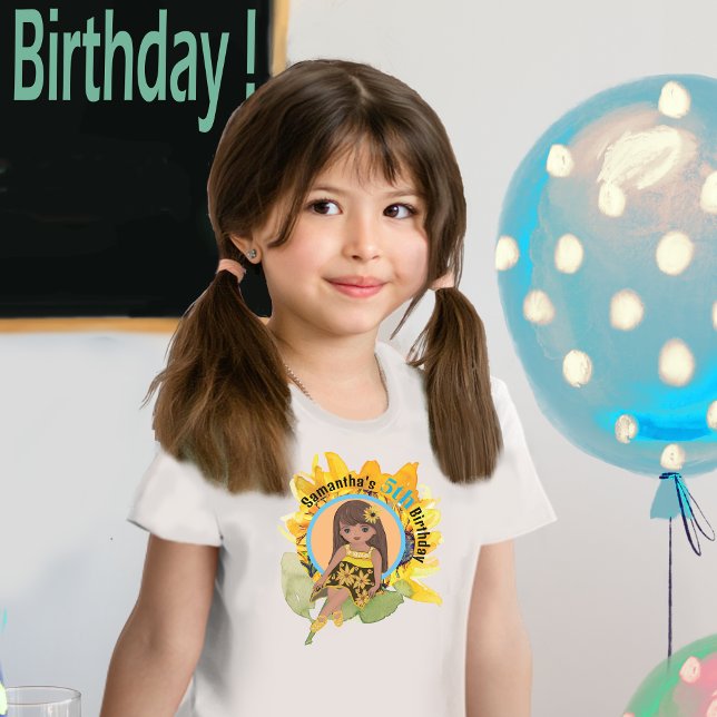 Camiseta Sunflower Watercolor Quinta Rapariga Aniversário (Sunflower Watercolor Fifth Girl Birthday T-Shirt)