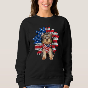 Camiseta Sunflower Yorkshire Terrier Dog American Flag 4th