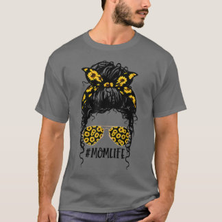 Camiseta Sunflowers Mom Life Mom Skull Bun Hair Sunglasses 