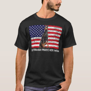 Camiseta Sunglass Doberman Pinscher Mãe Bandeira Americana