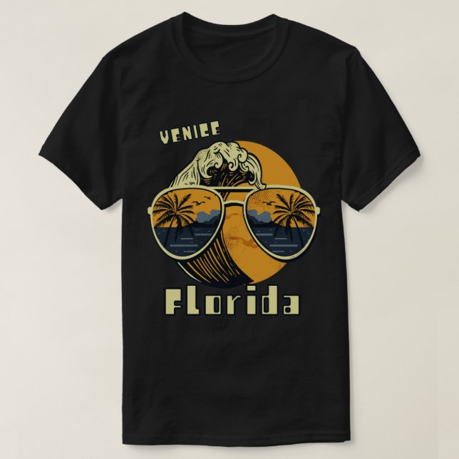 Camiseta Sunglass Flórida Venice Palm tree Ocean Beach (Frente do Design)
