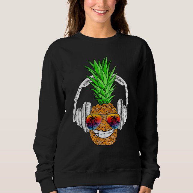 Camiseta Sunglasses Pineapple Headphones Aloha Hawaii Luau  (Frente)