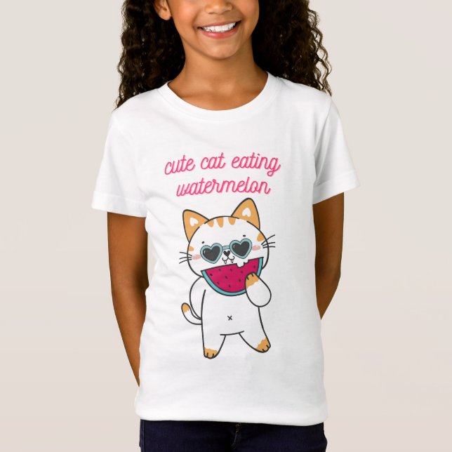 Camiseta Sunny Slice Delight: Cute Cat with Watermelon (Frente)
