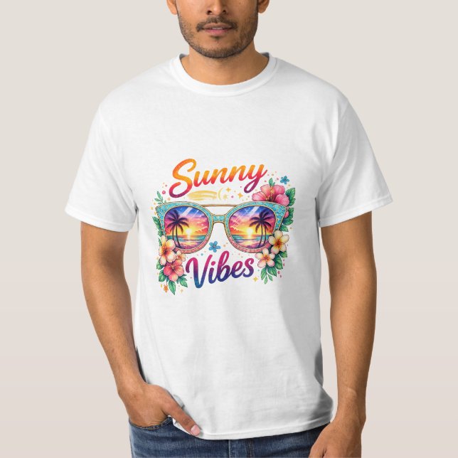 Camiseta Sunny Vibes Tropical Sunset Sunglasses Men’s Value (Frente)