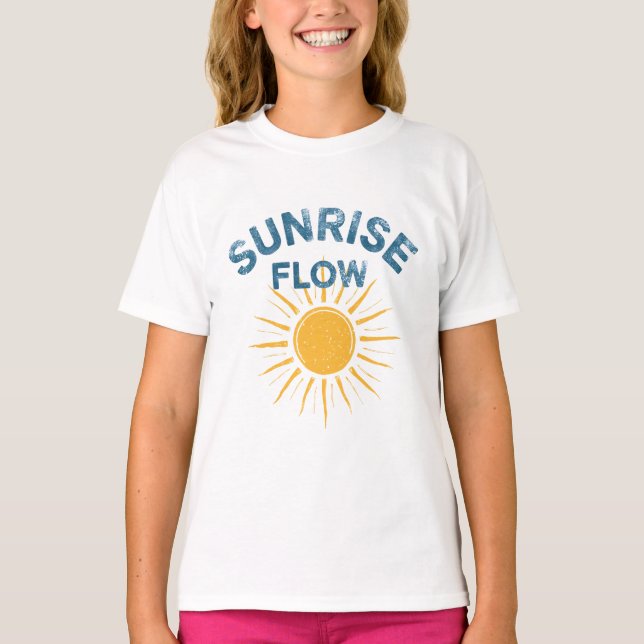 Camiseta Sunrise Flow Retro Graphic Print Yoga Beach Girl's (Frente)