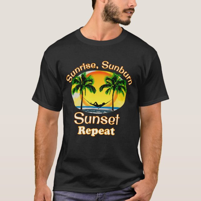 Camiseta Sunrise Sunset Repete Engraçado Praia Engraçada (Frente)