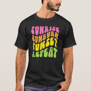 Camiseta Sunrise Sunset Repetir Retrato Retro Verão Gráfico
