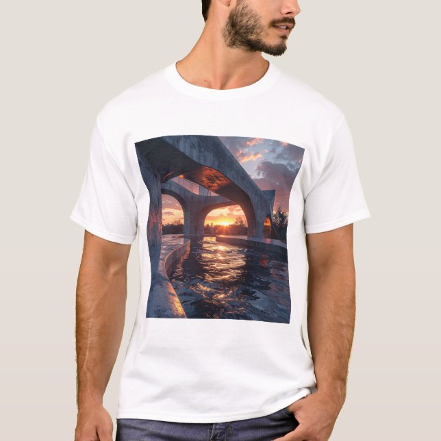 Camiseta Sunset Arches – Modern Architecture Over Reflectiv (Frente)