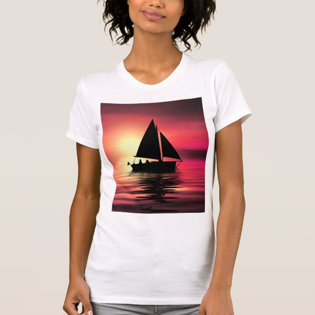 Camiseta Sunset, Barco à vela no mar-39186 (Frente)