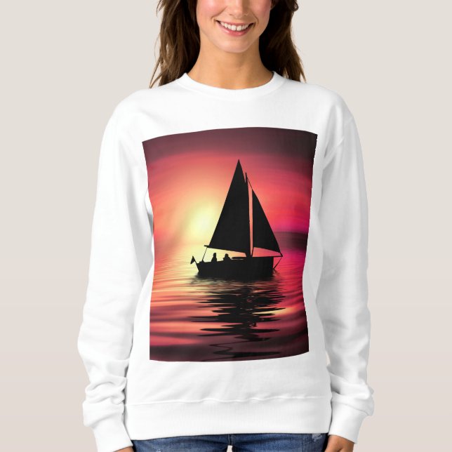 Camiseta Sunset, Barco à vela no mar-39186 (Frente)