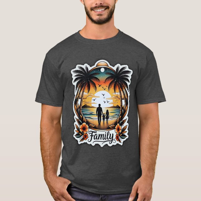 Camiseta Sunset Beach da Família Tropical (Frente)