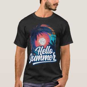 Camiseta Sunset Beach Palm Tree Hello Summer Vacin Holi