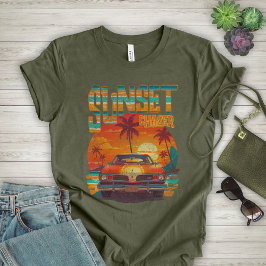 Camiseta Sunset Chase - Carro vintage, Dia da Praia