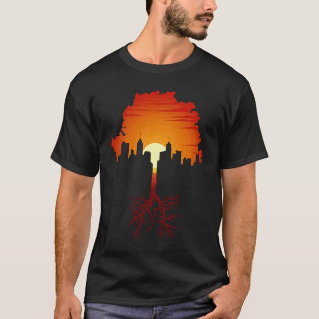 Camiseta Sunset Cityscape Raízes Incríveis Do País (Frente)