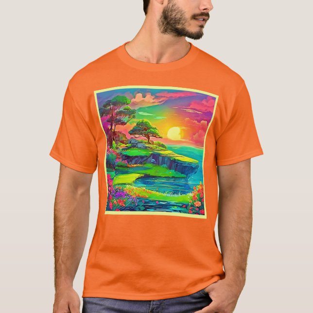 Camiseta Sunset Cliff Paradise Art (Frente)