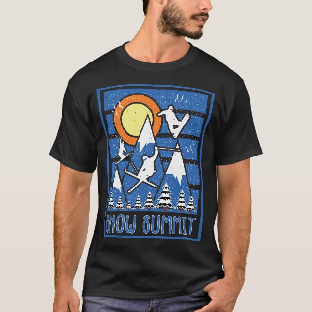 Camiseta Sunset de Esqui da Cúpula de Neve Retroativa (Frente)