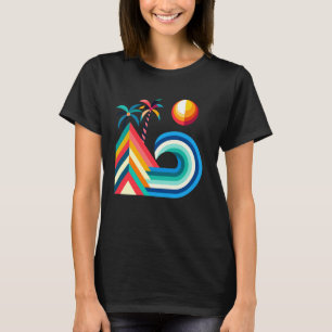 Camiseta Sunset de Praia e Arte Geométrica da Árvore de Pal