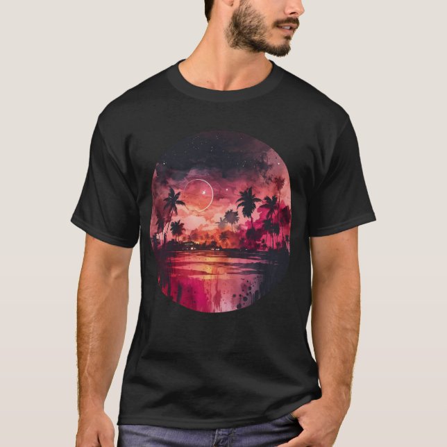 Camiseta Sunset de praia tropical (Frente)