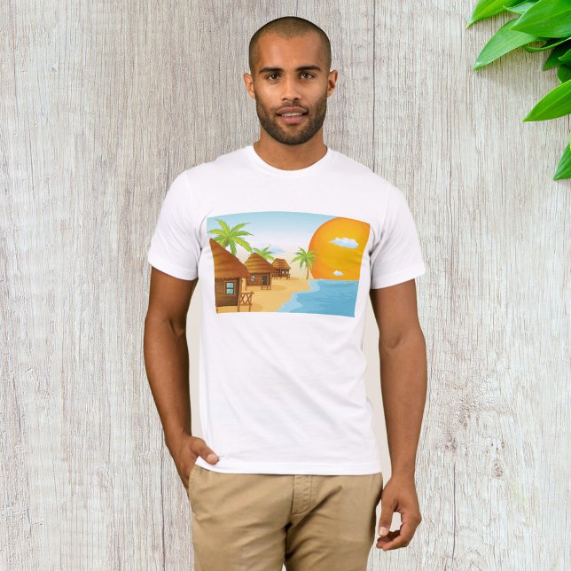 Camiseta Sunset de praia tropical com Thatch Huts (Criador carregado)