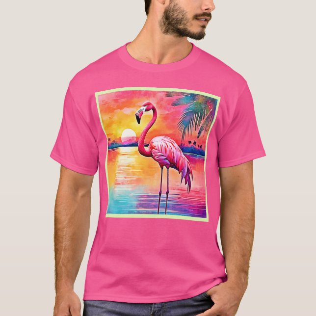 Camiseta Sunset Flamingo Art Design (Frente)