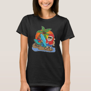 Camiseta Sunset Funny Santa Claus Surfer no Natal do Havaí