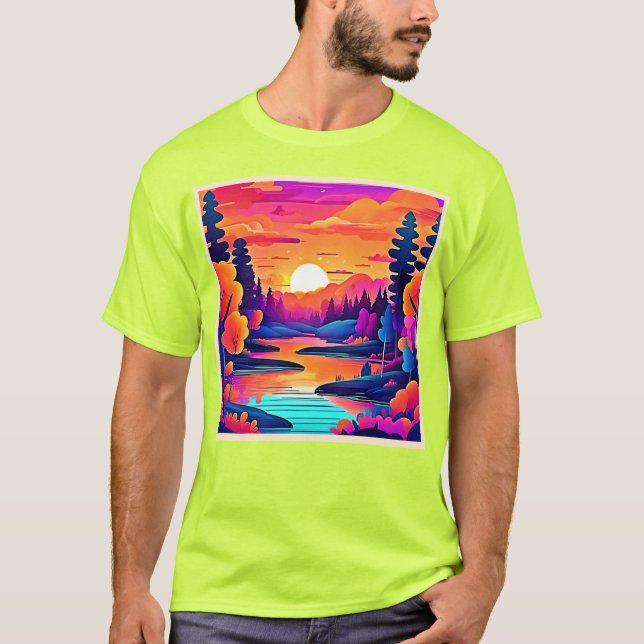 Camiseta Sunset Lake Fantasy Art (Frente)