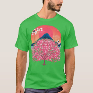 Camiseta Sunset Mountain Pink Flower Sakura Japonês Cherry