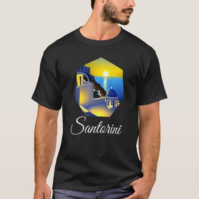 Camiseta Sunset Na Pintura Da Grécia De Santorini (Frente)