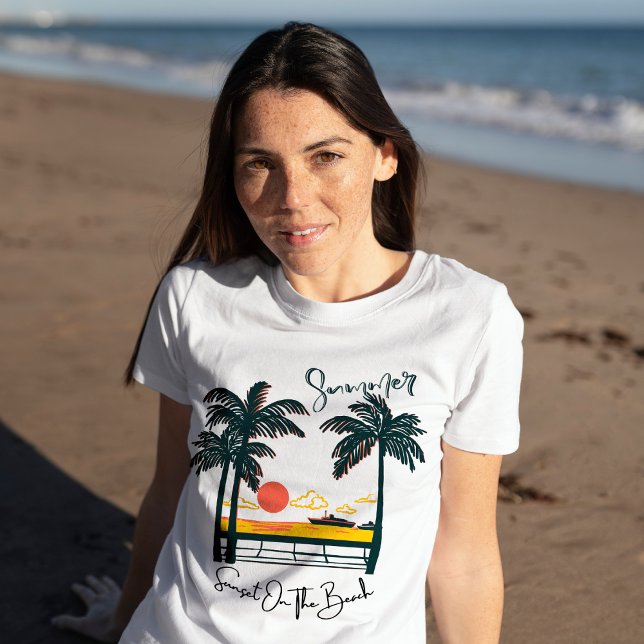 Camiseta Sunset no verão e Palm Tree (Criador carregado)