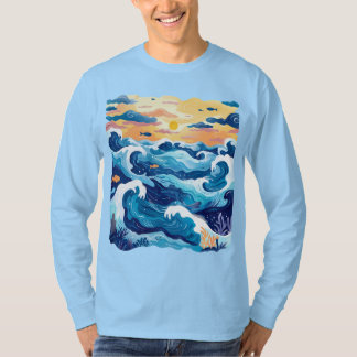 Camiseta Sunset Ocean Waves – Mar e Céu Artísticos