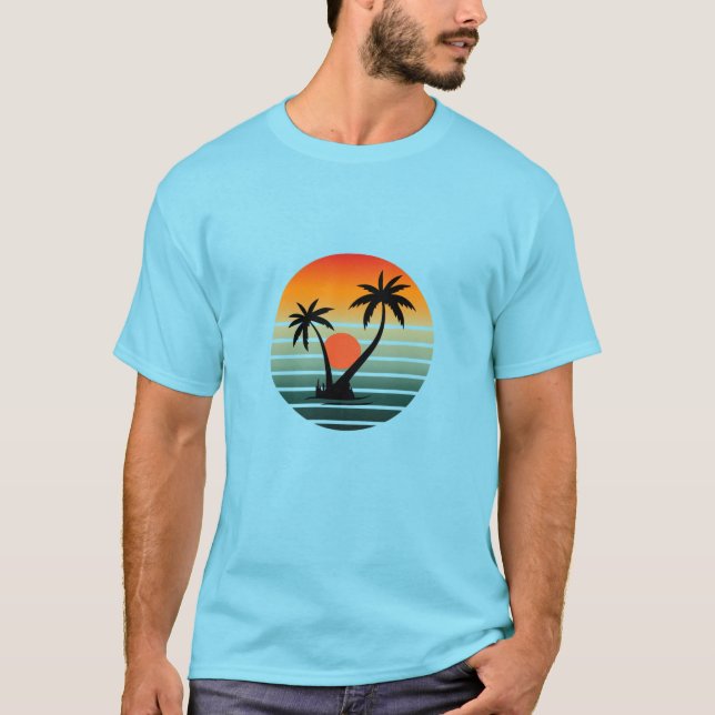Camiseta Sunset Paradise - Praia Tropical Vibes (Frente)