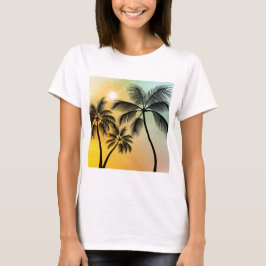Camiseta Sunset Tropical com Palmeiras - Arte Natural de Pr