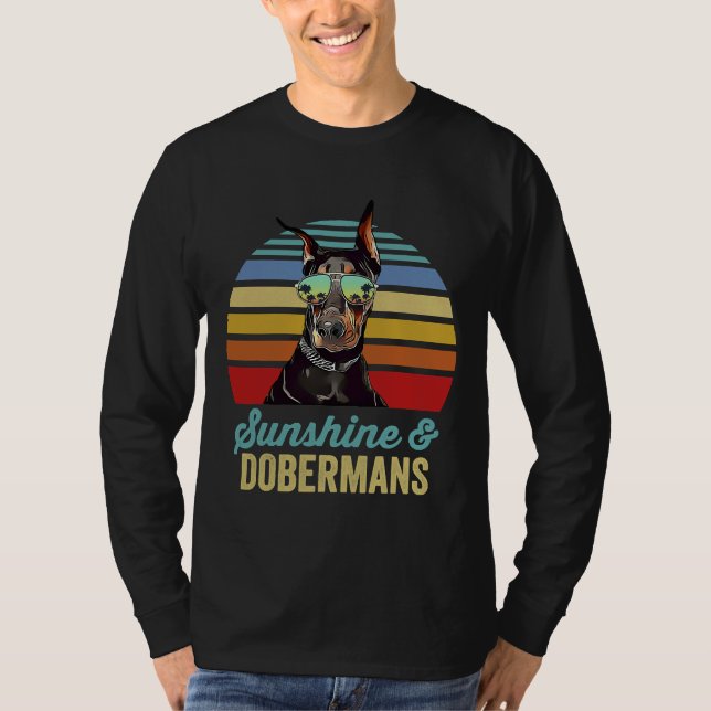 Camiseta Sunshine Dobermans Dog Retro Sunset (Frente)