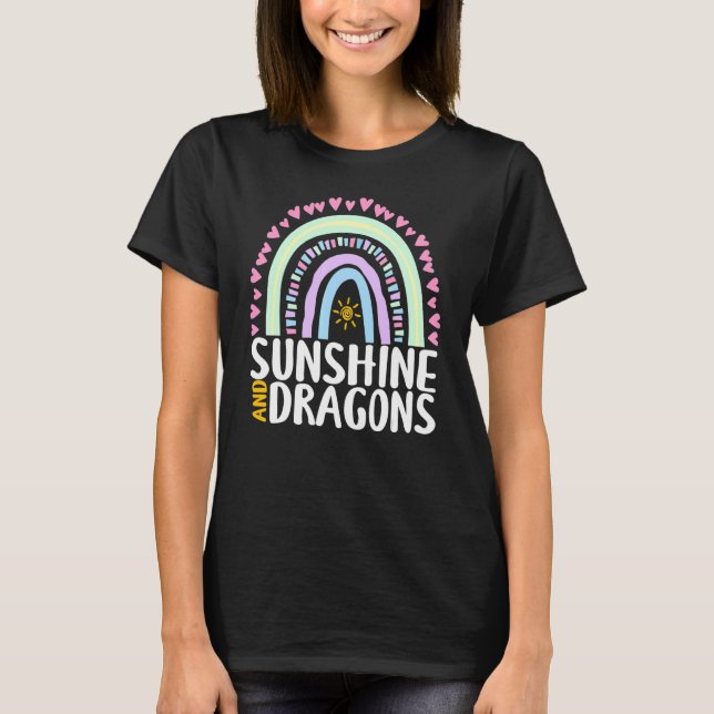 Camiseta Sunshine E Dragões Gráficas Curtas Do Arco-Íris K (Frente)