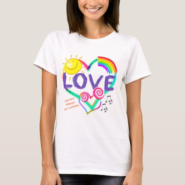 Camiseta Sunshine, Lollipops e Rainbows (Frente)