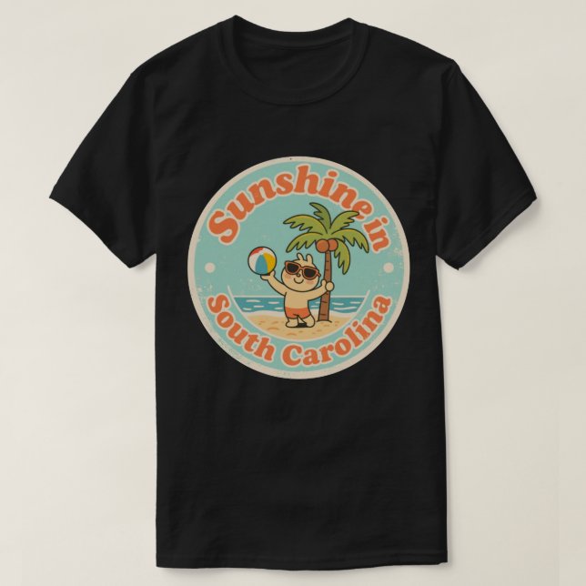 Camiseta Sunshine na Carolina do Sul_ Retro Palm Tree (Frente do Design)