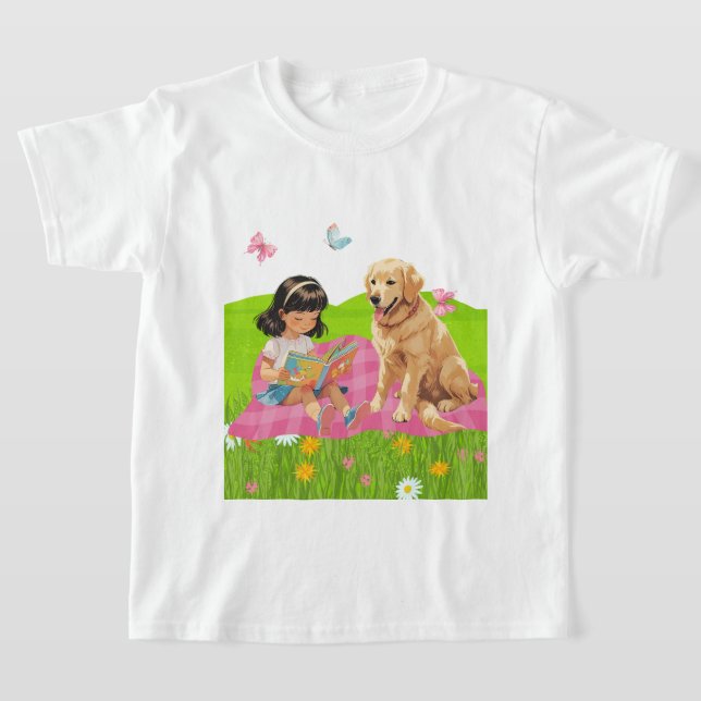 Camiseta Sunshine & Storytime – Girl and Her Dog (Postura )