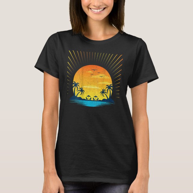 Camiseta Sunshine Summer Vibes Palm Tree On Back Beach Retr (Frente)