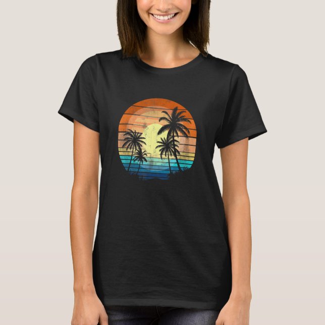 Camiseta Sunshine Summer Vibes Palm Trees Beach Retro Tropi (Frente)