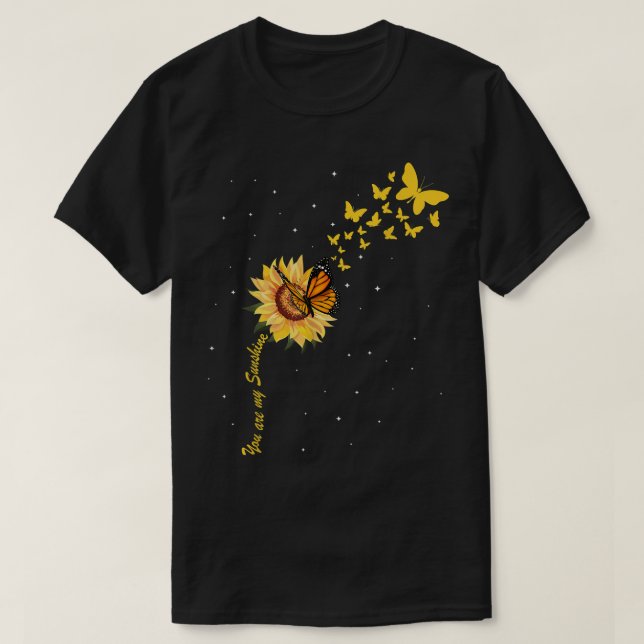Camiseta Sunshine Vintage girassol com borboleta Monarca (Frente do Design)