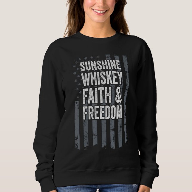 Camiseta Sunshine Whiskey Faith Liberdade Christian Usa Ban (Frente)