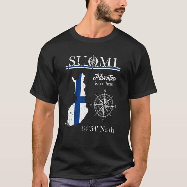 Camiseta Suomi Finland Adventure Is Out There Finnish Flag (Frente)